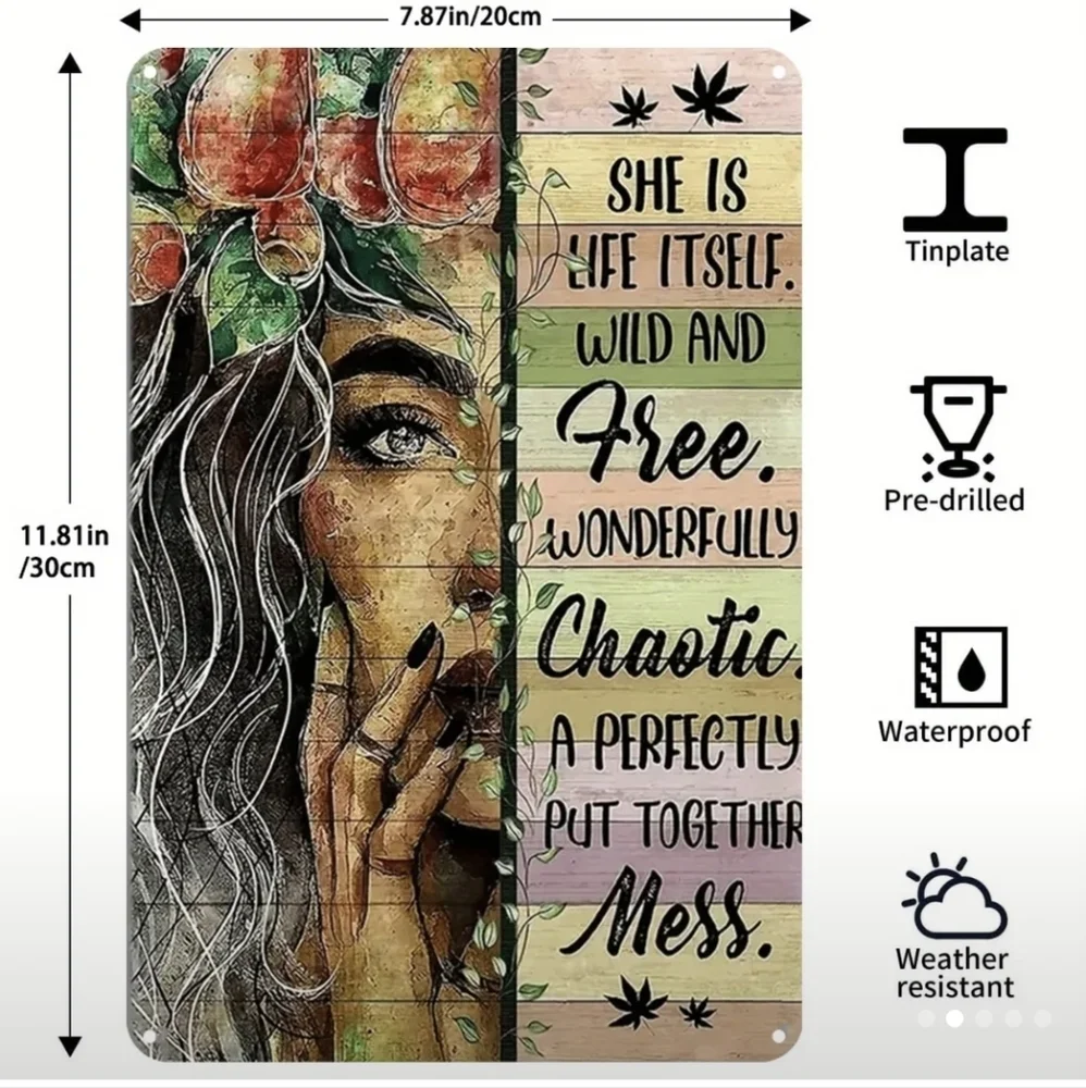 '70s Sign Hippie Girl Artwork 1970s Style Decoration Indoor Outdoor Metal Decor